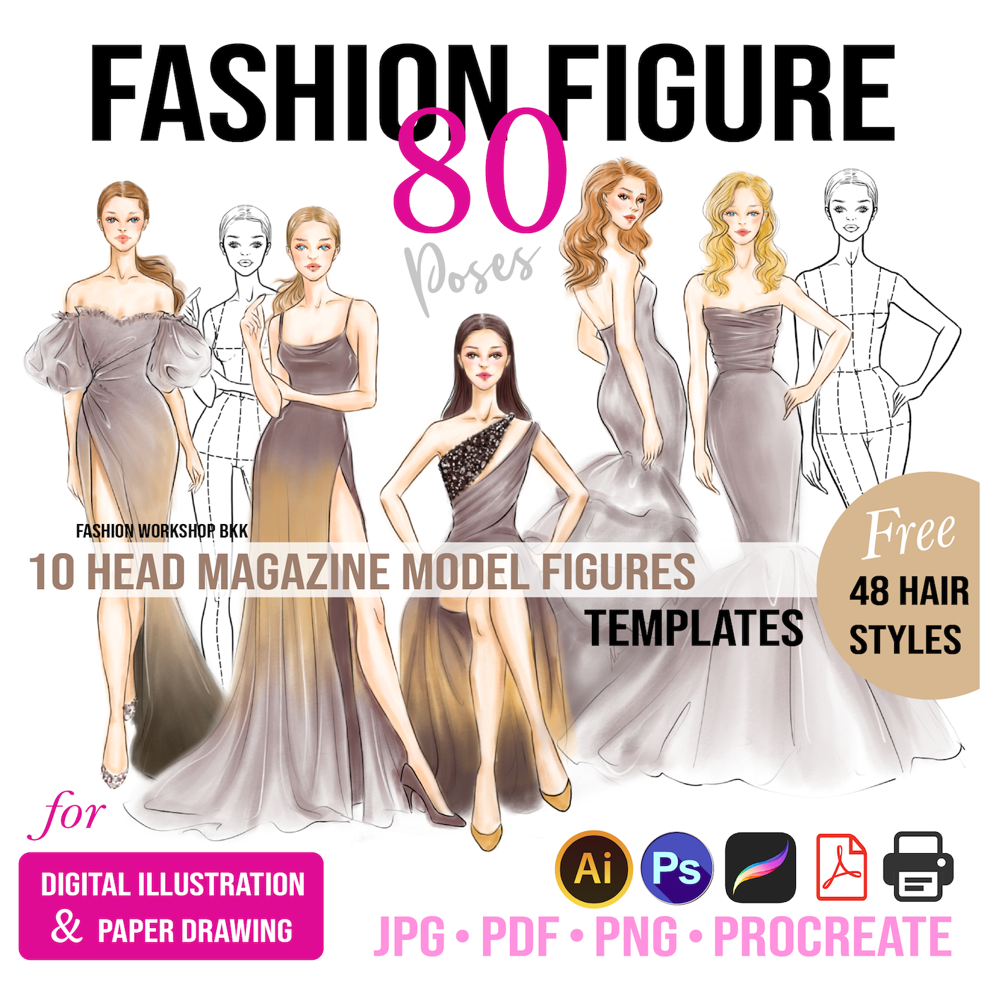 Female Fashion Croquis (10Head) by HYDNSTUDIO on @creativemarket | Fashion  figure templates, Fashion figure drawing, Fashion illustration template