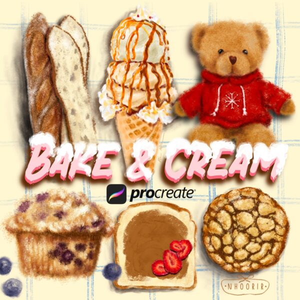 Bake & Cream. Food Art Oil Pastels, Gouache Procreate Brushes.