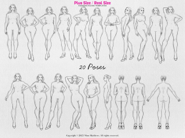 Plus Size / Real Size Fashion Figure Templates. 20 Poses. JPG, PDF, PNG, Procreate Stamp Brushes. 2nd Edition - Image 8