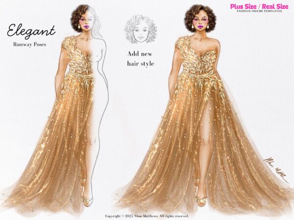 Plus Size / Real Size Fashion Figure Templates. 20 Poses. JPG, PDF, PNG, Procreate Stamp Brushes. 2nd Edition - Image 5
