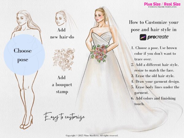Plus Size / Real Size Fashion Figure Templates. 40 Poses. JPG, PDF, PNG, Procreate Stamp Brushes. 2nd Edition - Image 4