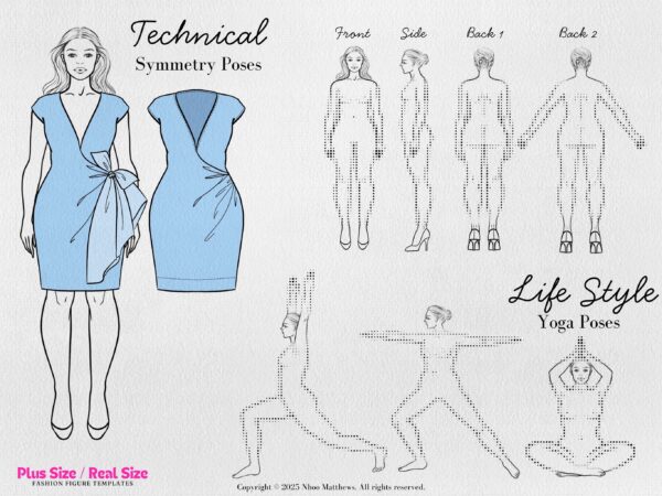 Plus Size / Real Size Fashion Figure Templates. 40 Poses. JPG, PDF, PNG, Procreate Stamp Brushes. 2nd Edition - Image 7