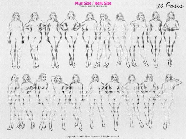Plus Size / Real Size Fashion Figure Templates. 40 Poses. JPG, PDF, PNG, Procreate Stamp Brushes. 2nd Edition - Image 8