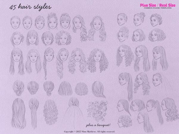 Plus Size / Real Size Fashion Figure Templates. 40 Poses. JPG, PDF, PNG, Procreate Stamp Brushes. 2nd Edition - Image 10